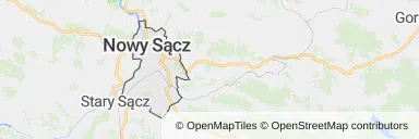 Mapa z zaznaczonym Nowym Sączem