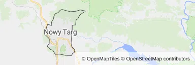 Mapa z zaznaczonym Nowym Targiem