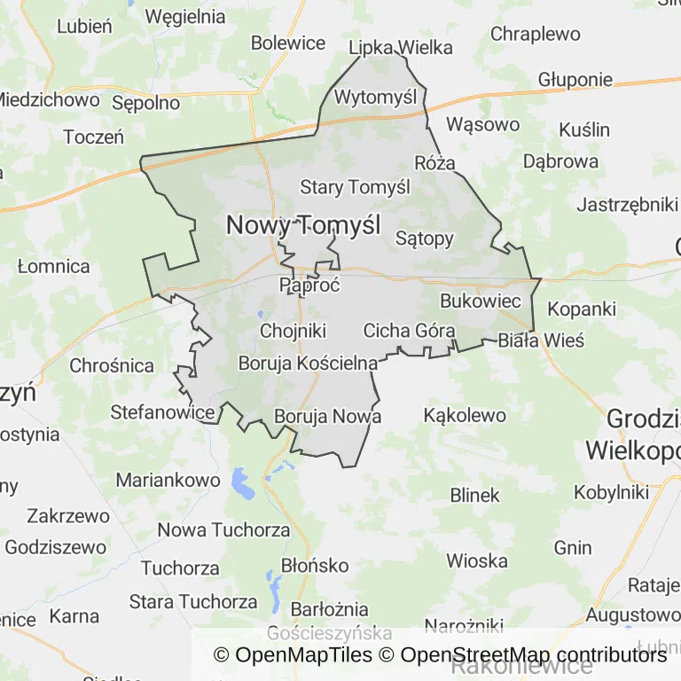Mapa z zaznaczonym Nowym Tomyślu