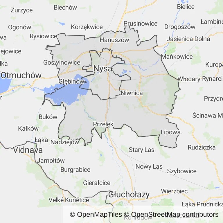 Mapa z zaznaczoną Nysem