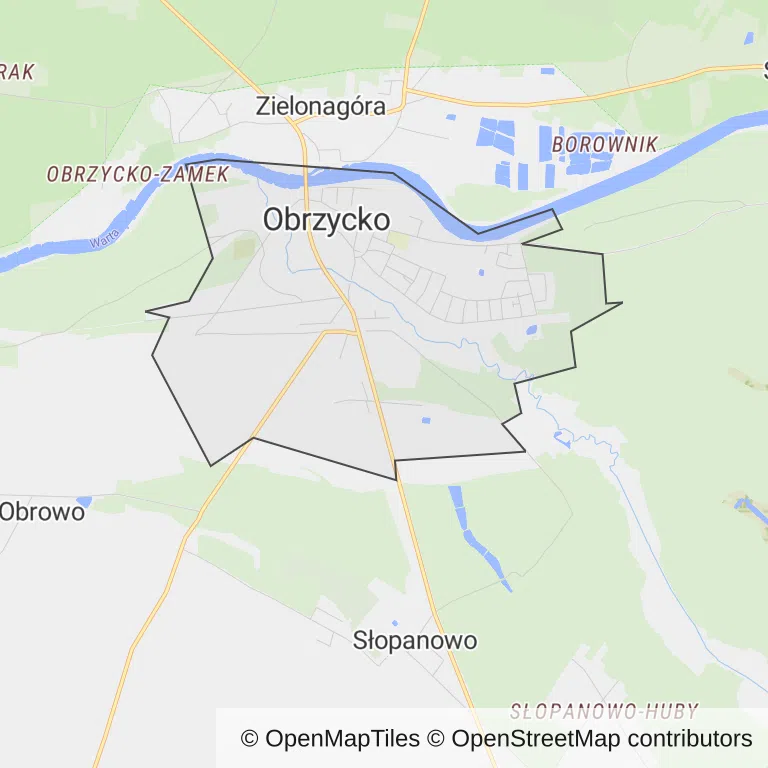 Mapa z zaznaczonym Obrzyckiem
