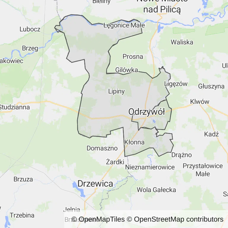 Mapa z zaznaczonym Odrzywole