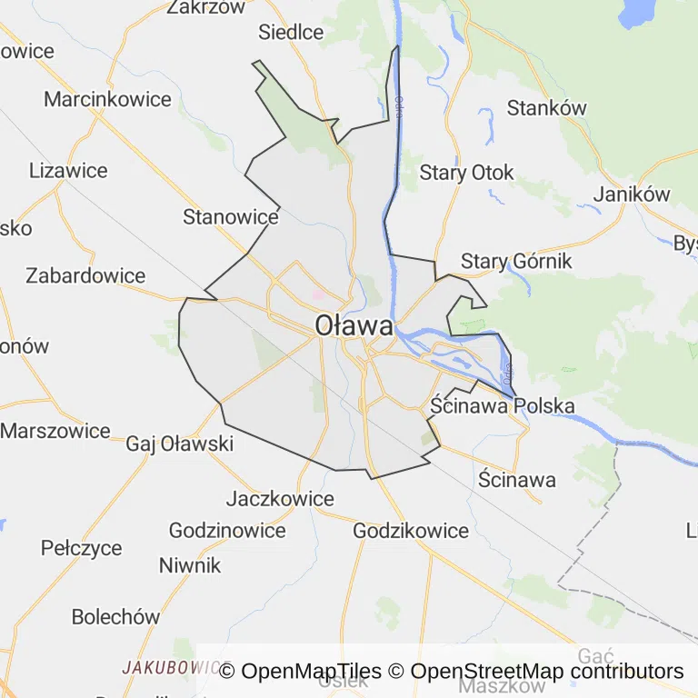 Mapa z zaznaczoną Oławem