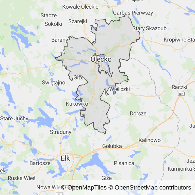 Mapa z zaznaczonym Oleckiem