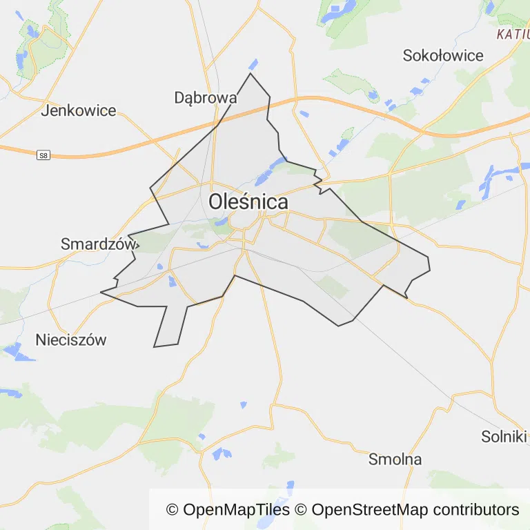 Mapa z zaznaczonym Oleśnicy