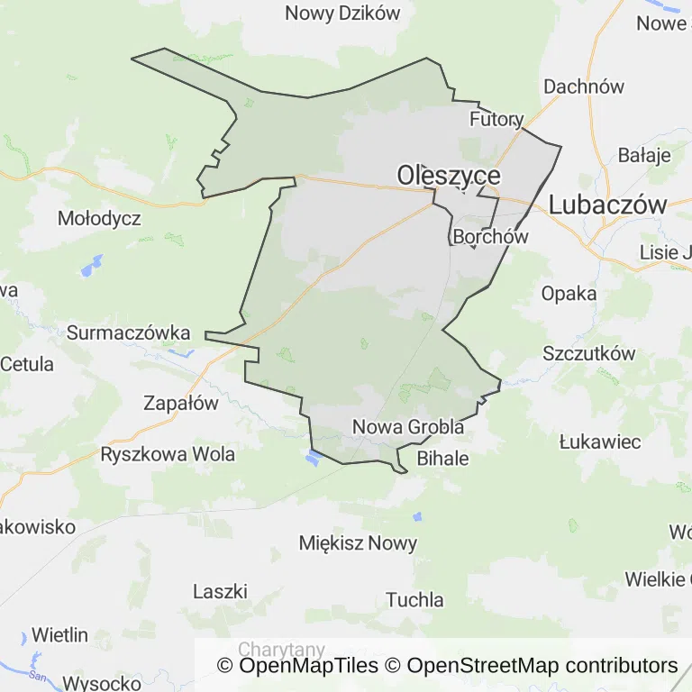 Mapa z zaznaczonymi Oleszycami