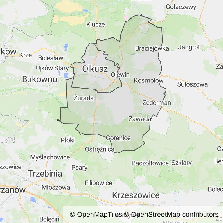 Mapa z zaznaczonym Olkuszem