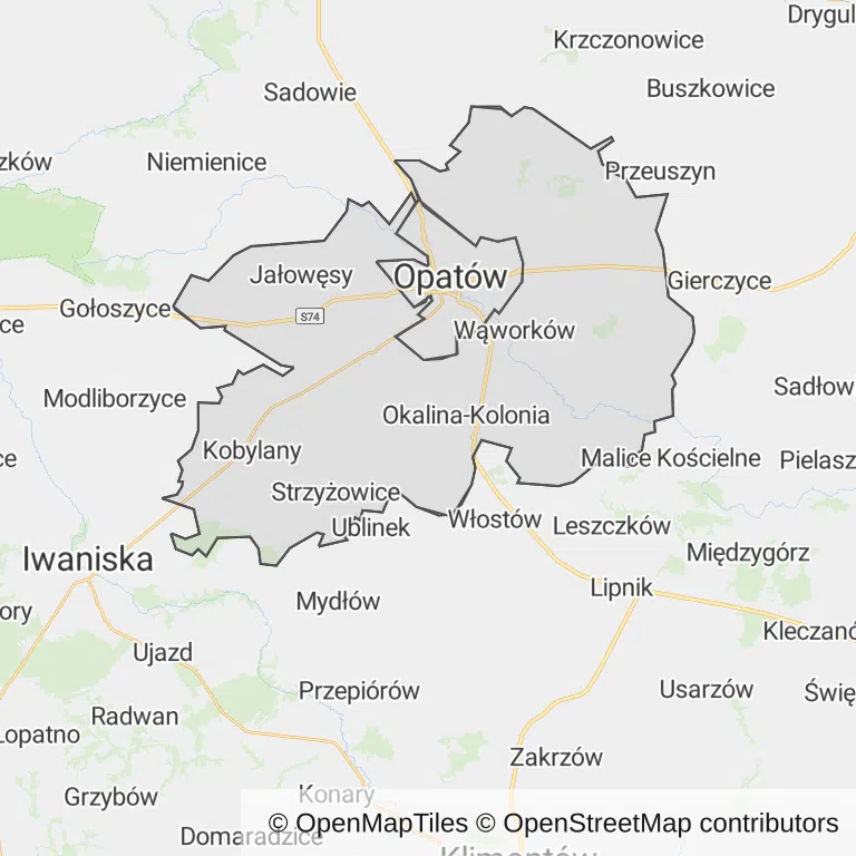 Mapa z zaznaczonym Opatowem