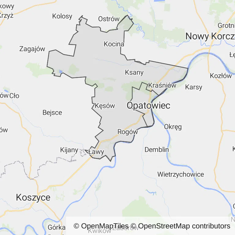 Mapa z zaznaczonym Opatowcu