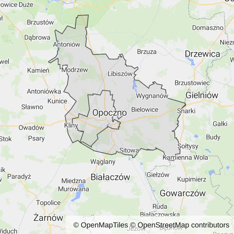 Mapa z zaznaczonym Opocznem