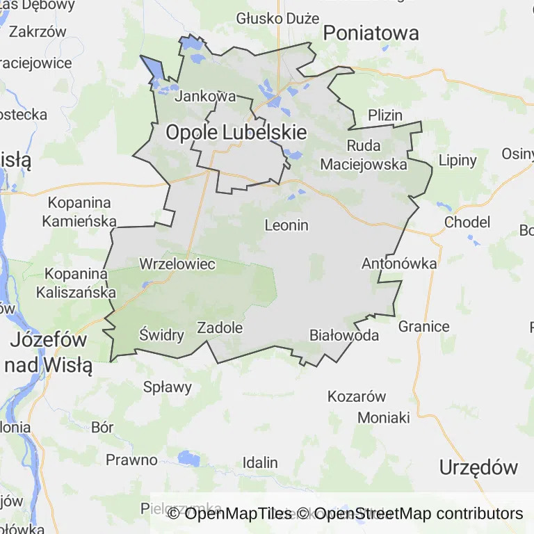 Mapa z zaznaczonym Opolu Lubelskim