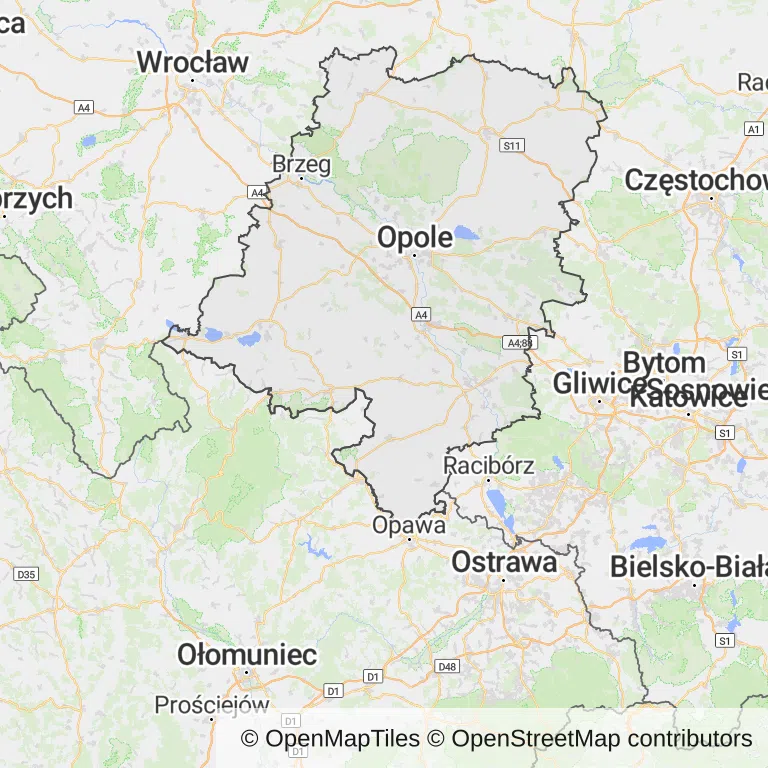 Mapa z zaznaczonym województwem opolskim