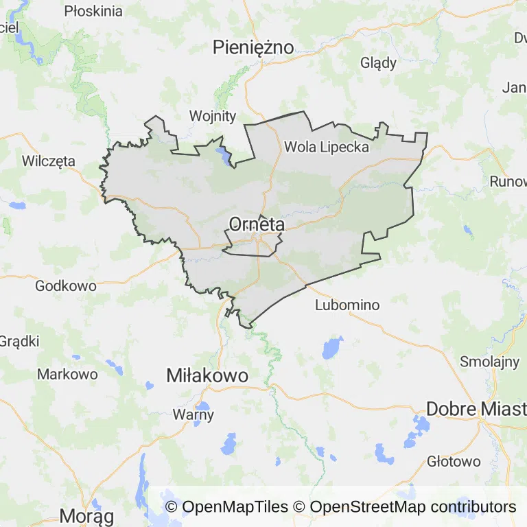 Mapa z zaznaczoną Ornecem