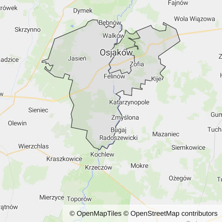 Mapa z zaznaczonym Osjakowem