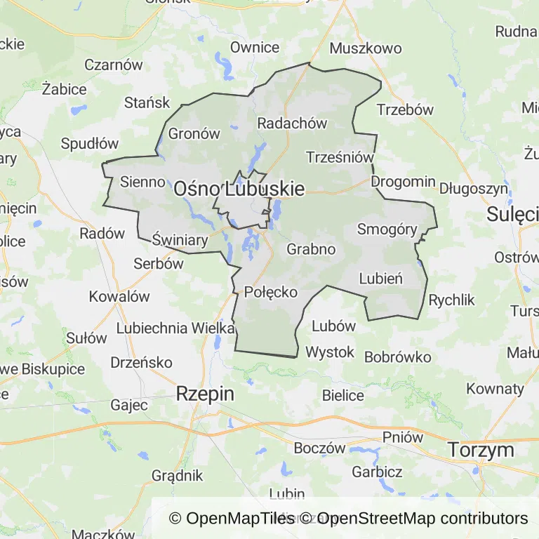 Mapa z zaznaczonym Ośnie Lubuskim