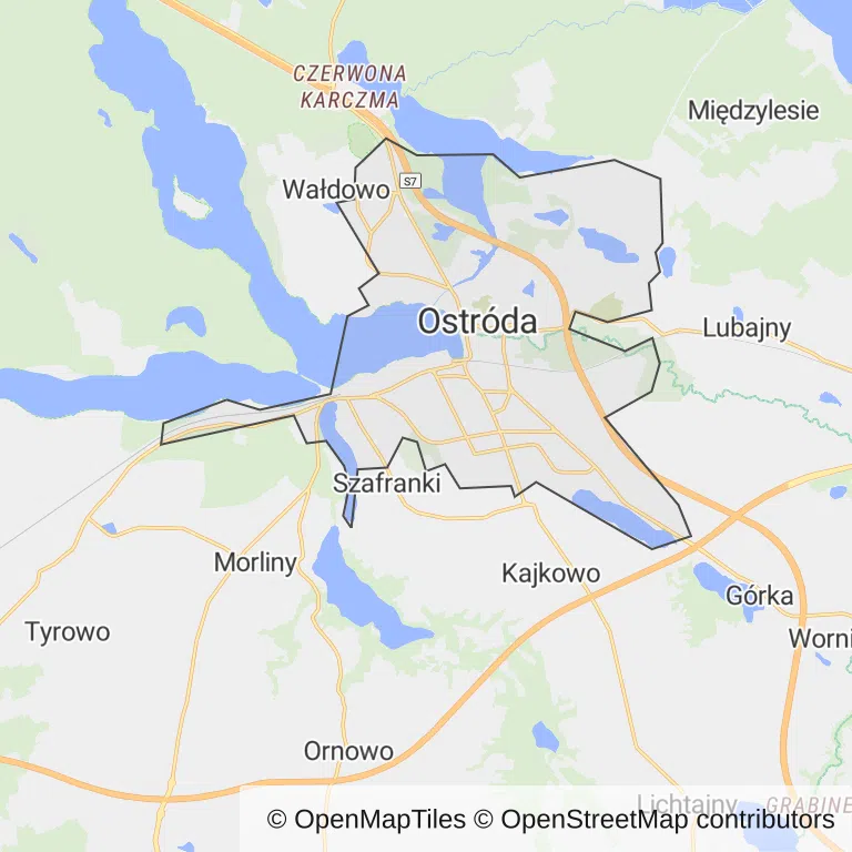 Mapa z zaznaczoną Ostródzem