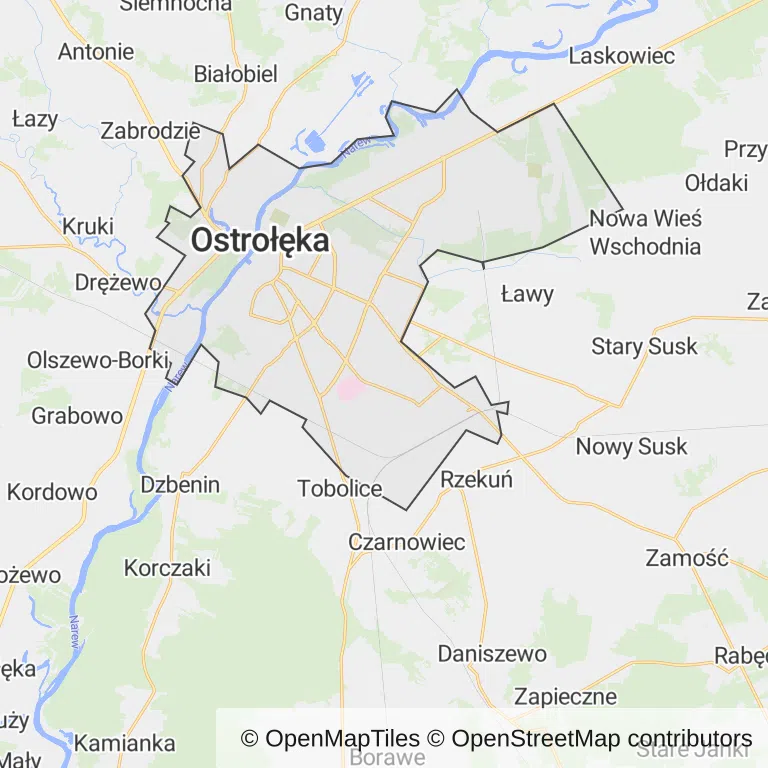 Mapa z zaznaczoną Ostrołęką