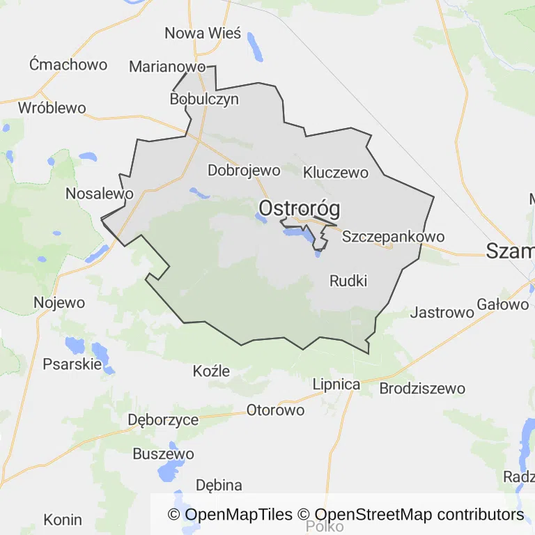 Mapa z zaznaczonym Ostrorogiem