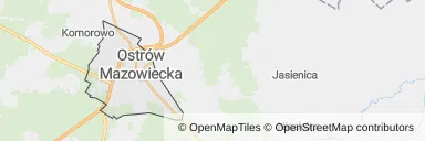 Mapa z zaznaczoną Ostrowi Mazowieckiej