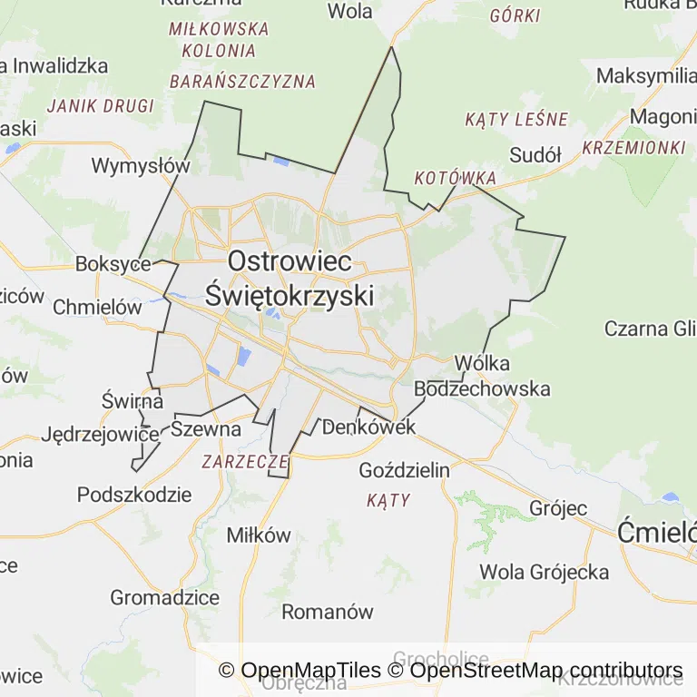 Mapa z zaznaczonym Ostrowcu Świętokrzyskim