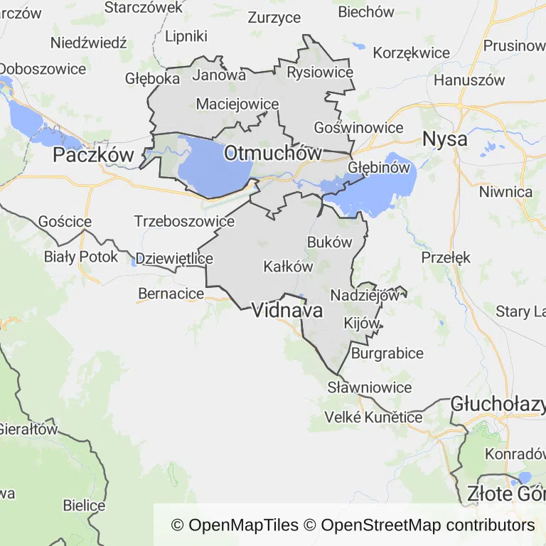 Mapa z zaznaczonym Otmuchowem