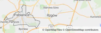 Mapa z zaznaczonymi Pabianicami