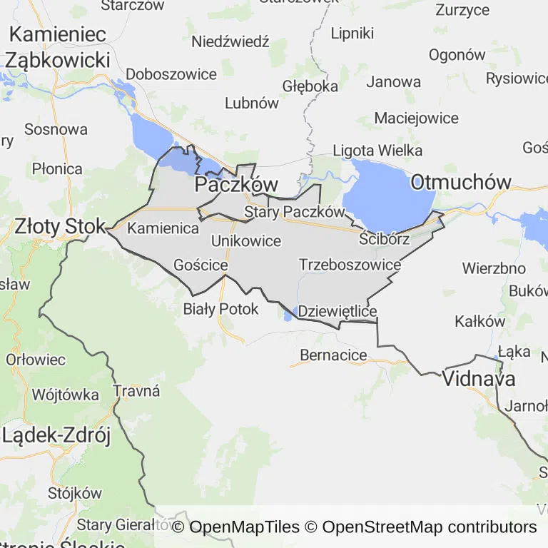 Mapa z zaznaczonym Paczkowem