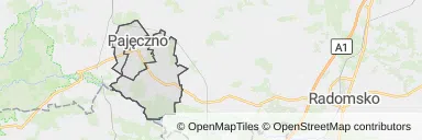 Mapa z zaznaczonym Pajęcznem