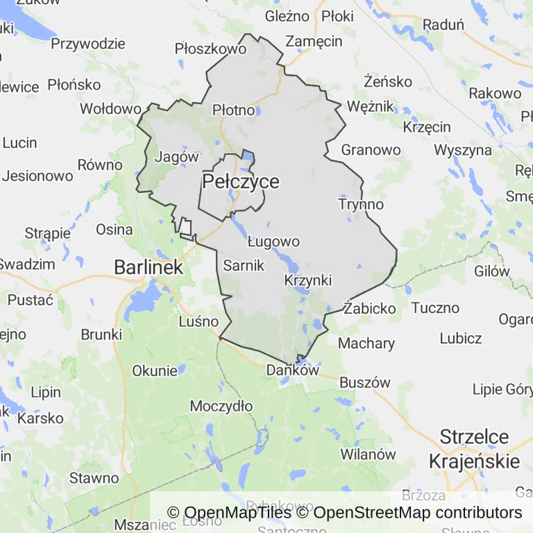 Mapa z zaznaczonymi Pełczycami