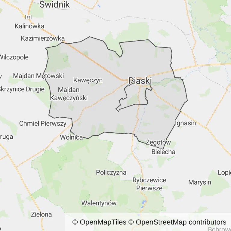 Mapa z zaznaczonym Piaskami