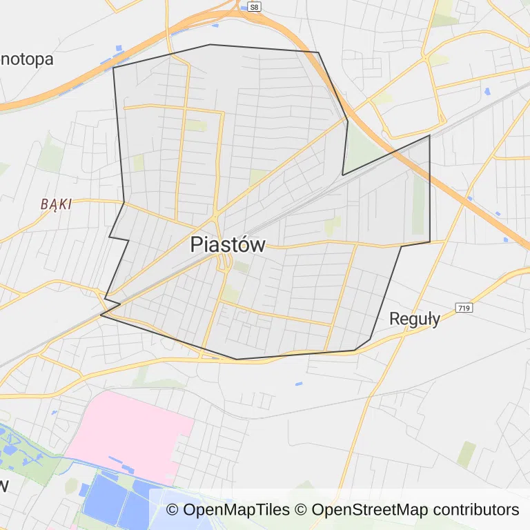 Mapa z zaznaczonym Piastowem