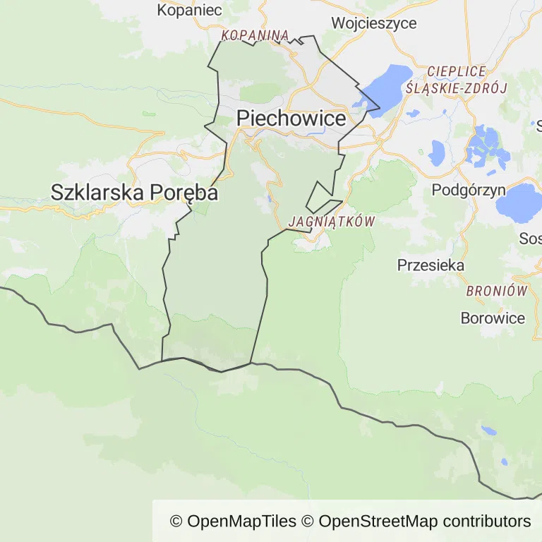 Mapa z zaznaczonymi Piechowicami