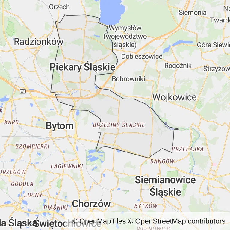 Mapa z zaznaczonym Piekarach Śląskich