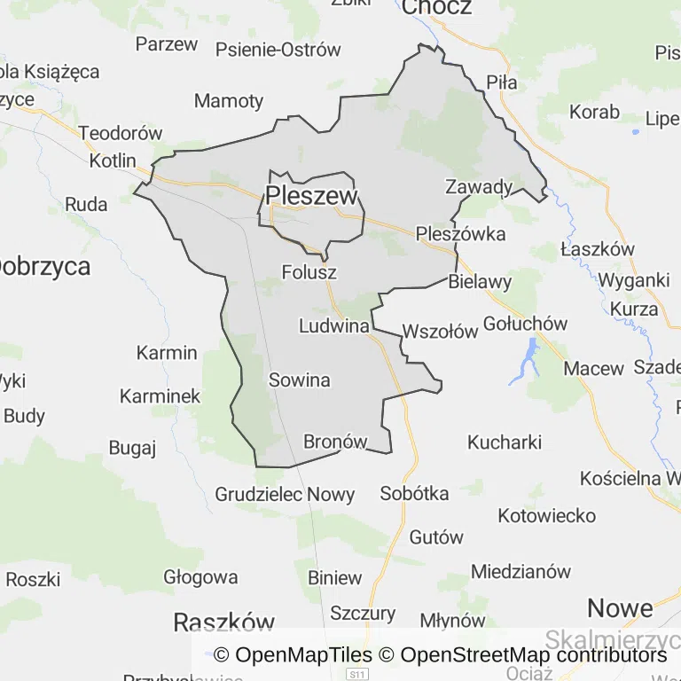 Mapa z zaznaczonym Pleszewem