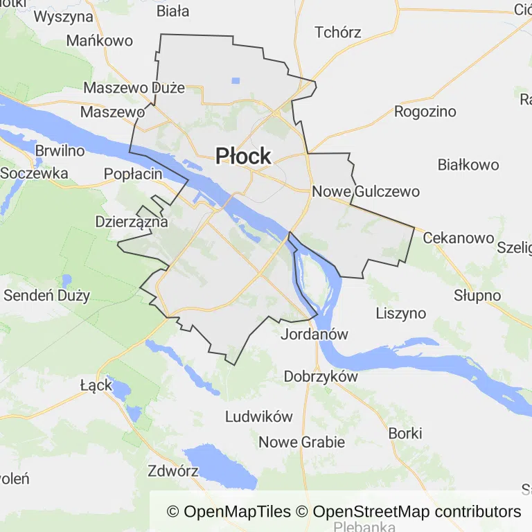 Mapa z zaznaczonym Płockiem