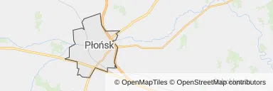 Mapa z zaznaczonym Płońskiem