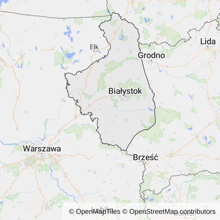 Mapa z zaznaczonym województwem podlaskim