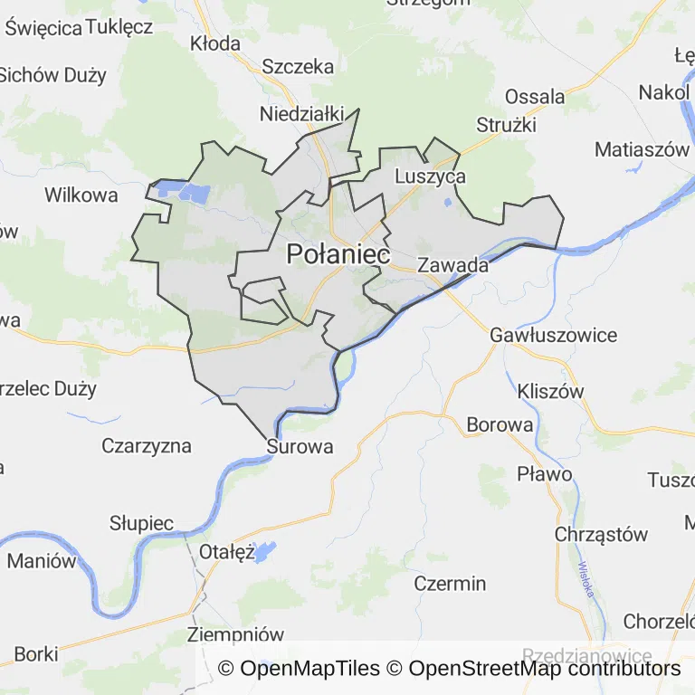 Mapa z zaznaczonym Połańcu