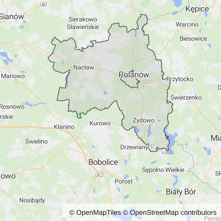 Mapa z zaznaczonym Polanowem