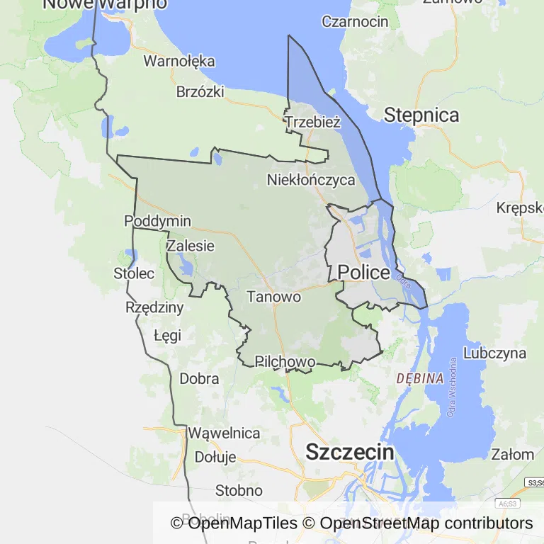 Mapa z zaznaczonymi Policami