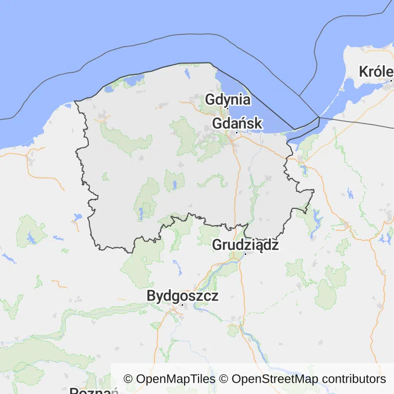 Mapa z zaznaczonym województwem pomorskim