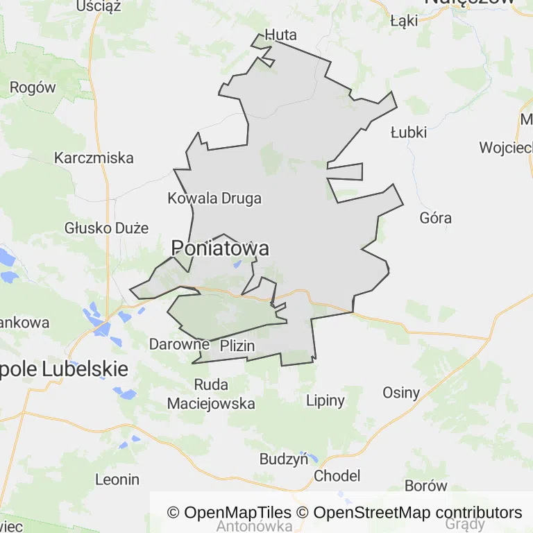 Mapa z zaznaczoną Poniatowej