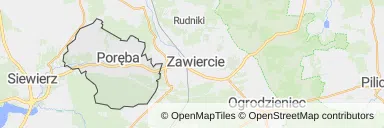 Mapa z zaznaczoną Porębem