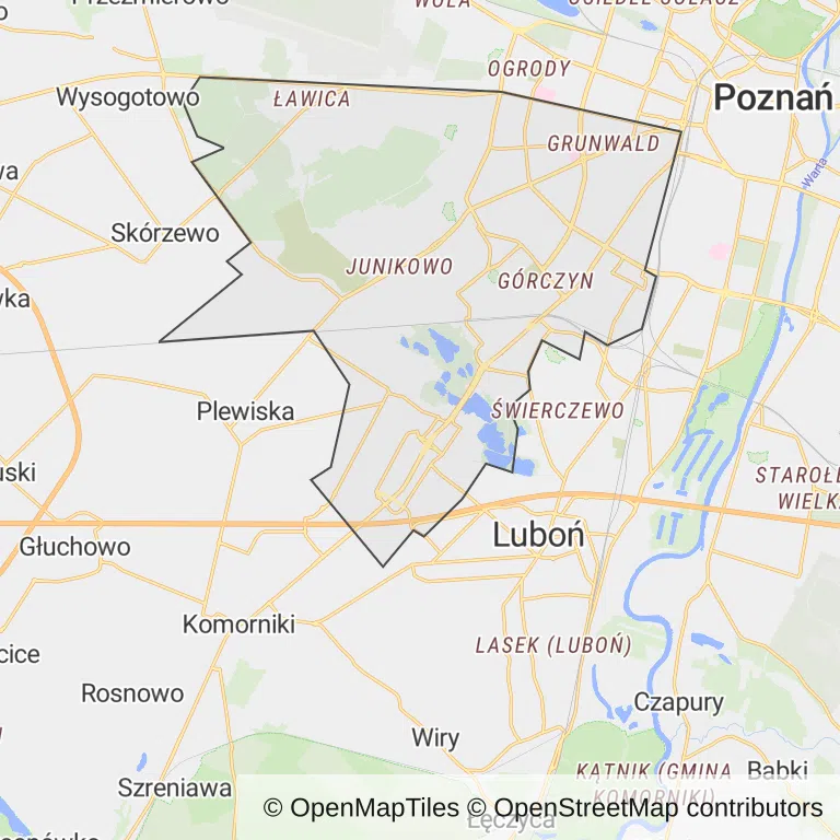 Mapa z zaznaczonym Grunwaldem w Poznaniu
