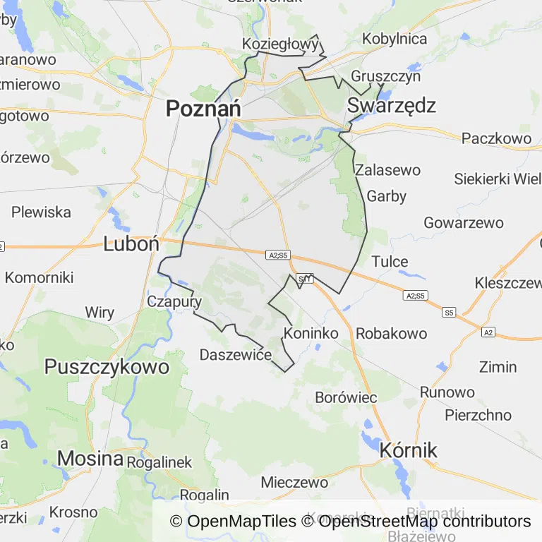 Mapa z zaznaczonym Nowe Miastoem w Poznaniu