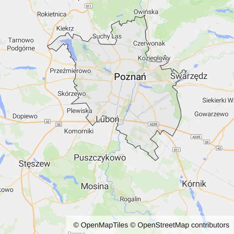 Mapa z zaznaczonym Poznaniem