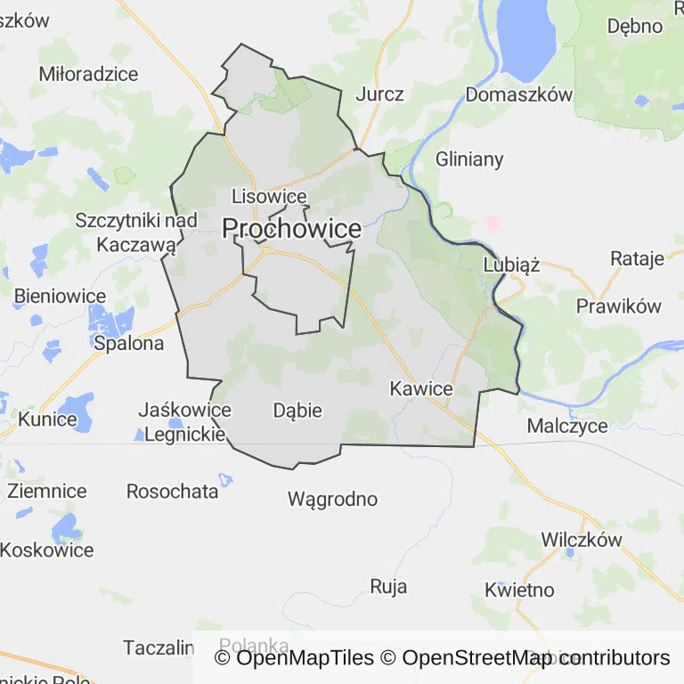 Mapa z zaznaczonymi Prochowicami