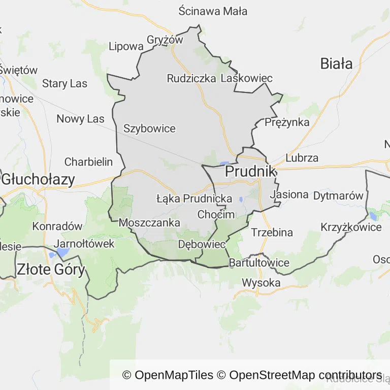 Mapa z zaznaczonym Prudnikiem