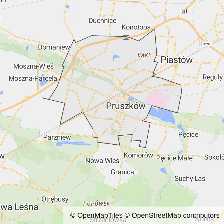 Mapa z zaznaczonym Pruszkowem
