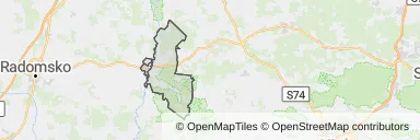 Mapa z zaznaczonym Przedborzem